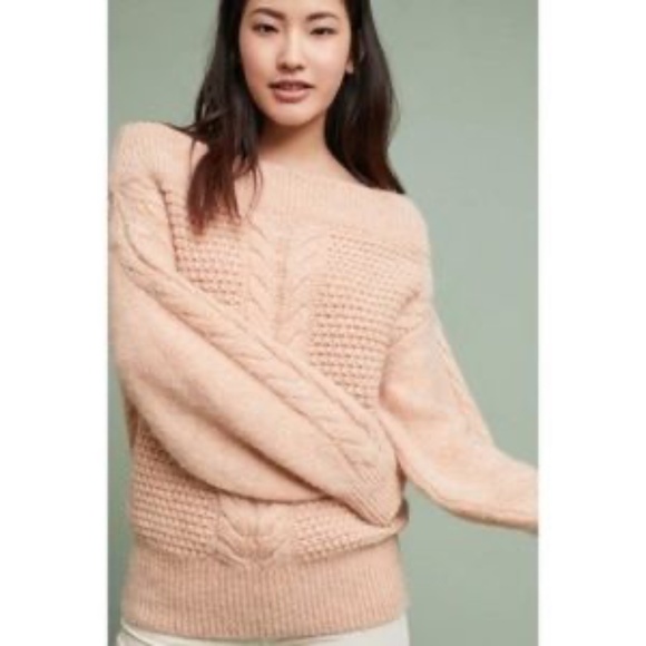 Sleeping On Snow, cable knit off the shoulder soft sweater Anthropologie - Picture 1 of 13